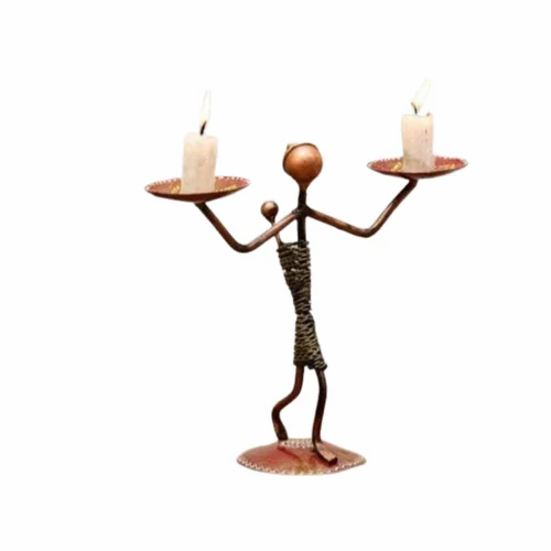 Antique Metal Lady Baby Candle Stand – Handcrafted Decor Piece for Table & Living Room