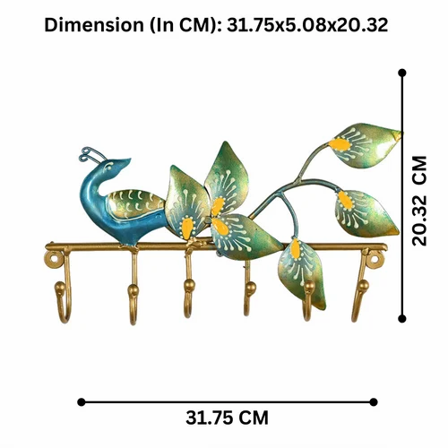 Handcrafted Peacock Metal Key Holder – Elegant Wall Mounted Home Decor Piece