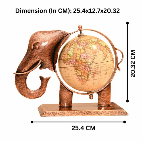 Antique Metal Elephant Figurine with Globe – Artistic Handcrafted Decor for Home & Office