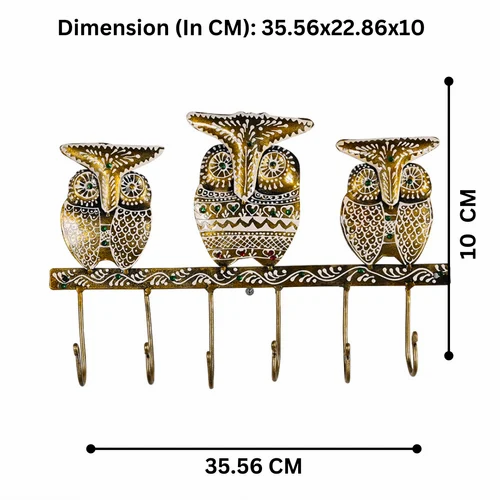 Golden Owl Metal Key Holder – Handcrafted & Hand-Painted Wall Organizer for Home Decor