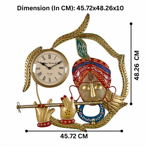 Handcrafted Krishna Wall Clock – Premium Metal Timepiece for Home & Office