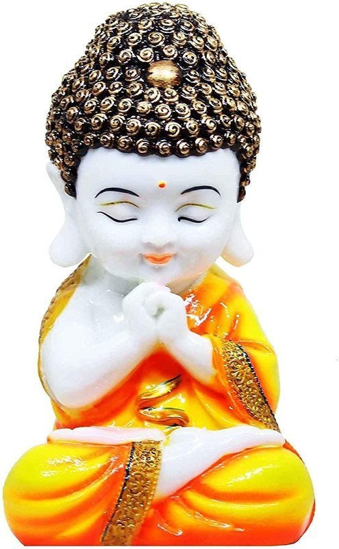 Handicrafts Baby Buddha Showpiece Resin & Sandalwood Monk Figurine for Home & Living Room decor, Perfect Diwali Gift for Family & Friends (12X10X18cm, Orange)