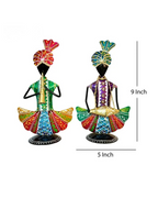 Iron Handpainted Rajasthani Musician Figurines – Set of 2 Metal Showpieces
