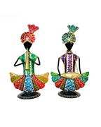 Iron Handpainted Rajasthani Musician Figurines – Set of 2 Metal Showpieces