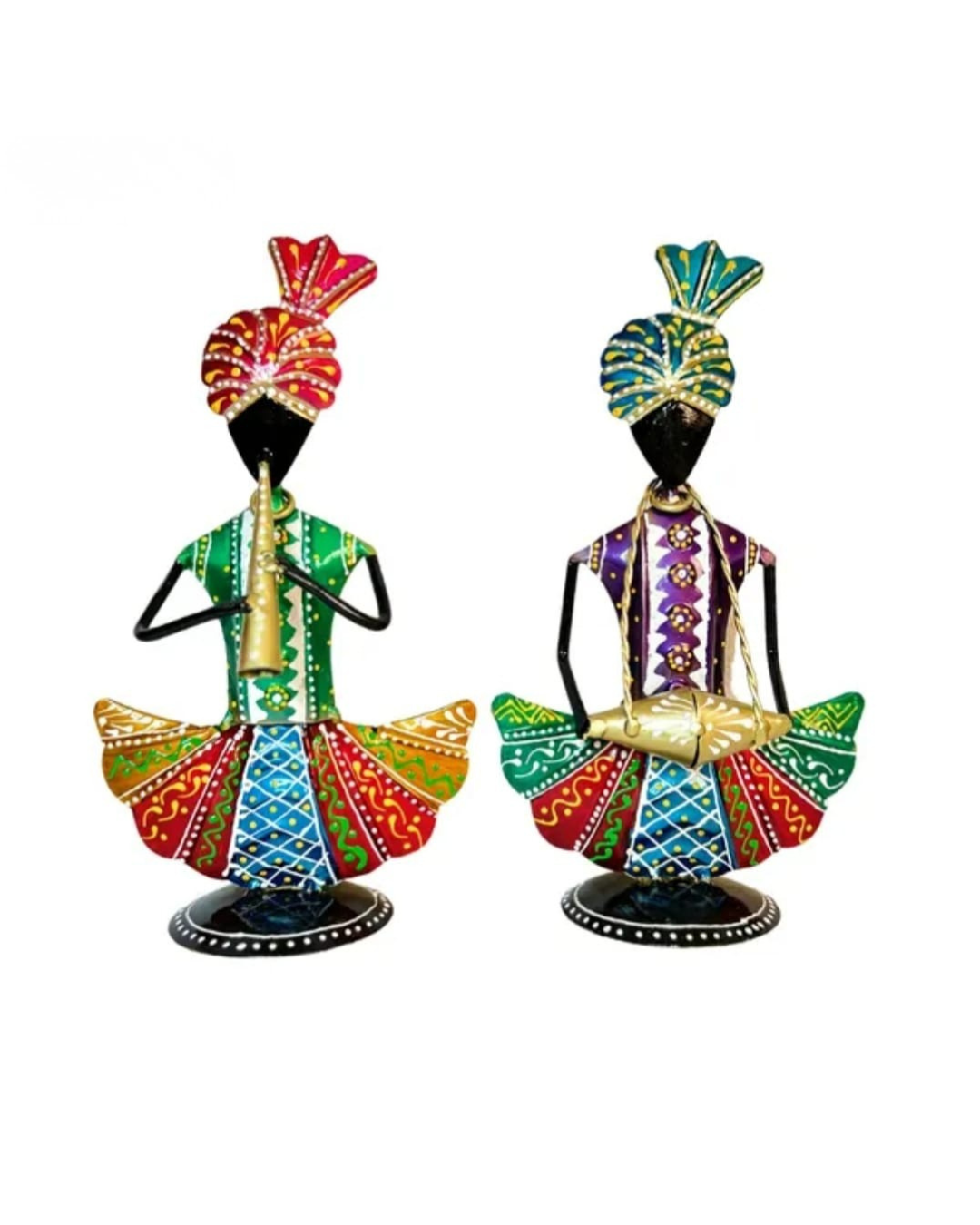 Iron Handpainted Rajasthani Musician Figurines – Set of 2 Metal Showpieces
