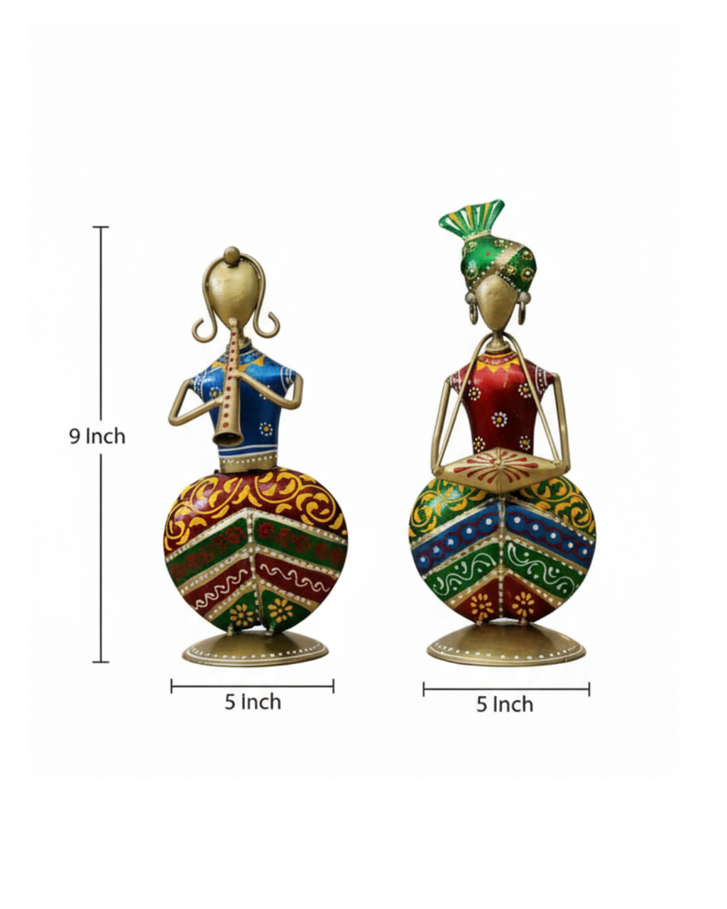 Metal Rajasthani Musician Showpiece Set – Handcrafted  Iron Figurines (Set of 2)