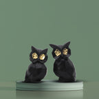 Modern Black Owl Figurine Duo - Gold-Eyed Sculptural Home Decor