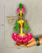 Decorative Ganesh & Krishna Diya Stand Set – Handcrafted Iron Tea Light Holders  (Set of 2)