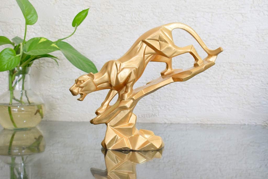 Golden Geometric Leopard Sculpture - Modern Artistic Home Decor