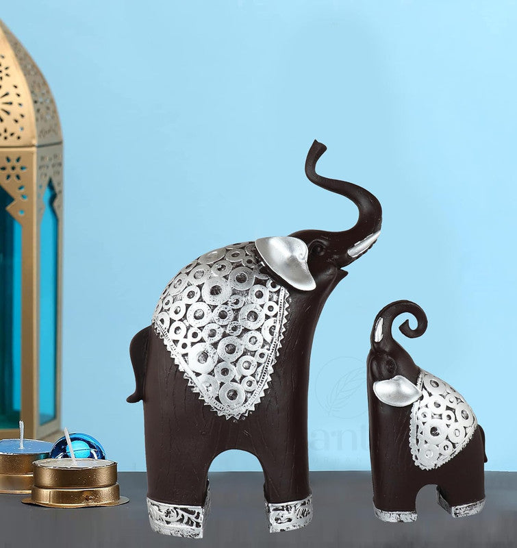 Black & Silver Elephant Figurine Set - Elegant Home Decor Accents