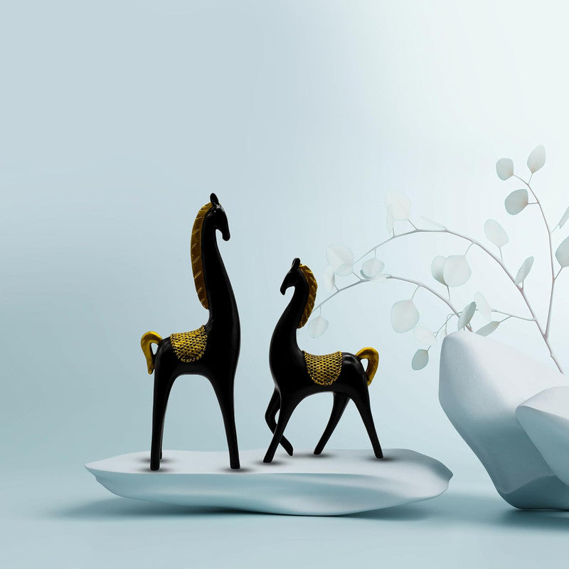 Black and Gold Horse Statues for Home Decor - Elegant Decorative Accents