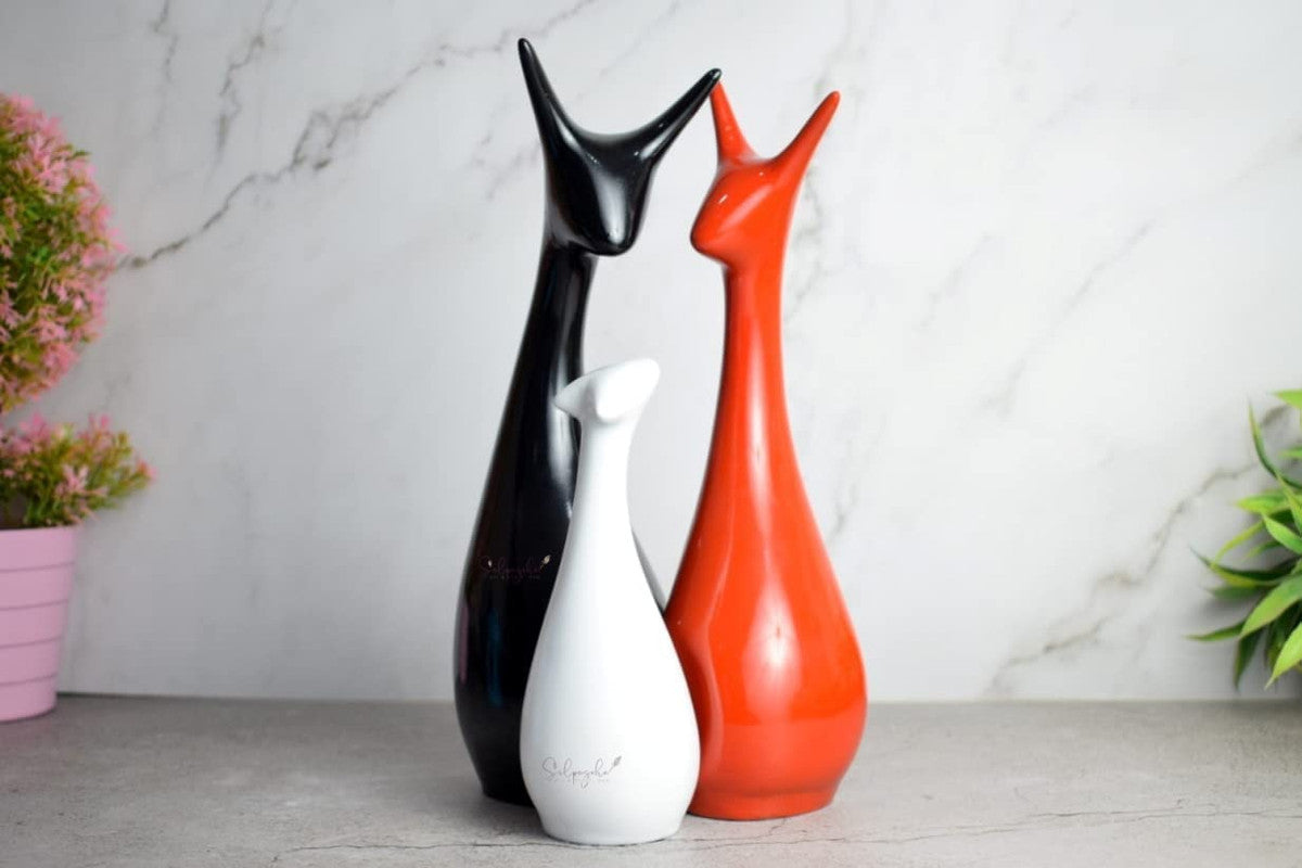 Stylish Abstract Cat Sculpture Trio - Modern Ceramic Art Decor for Living Room & Office
