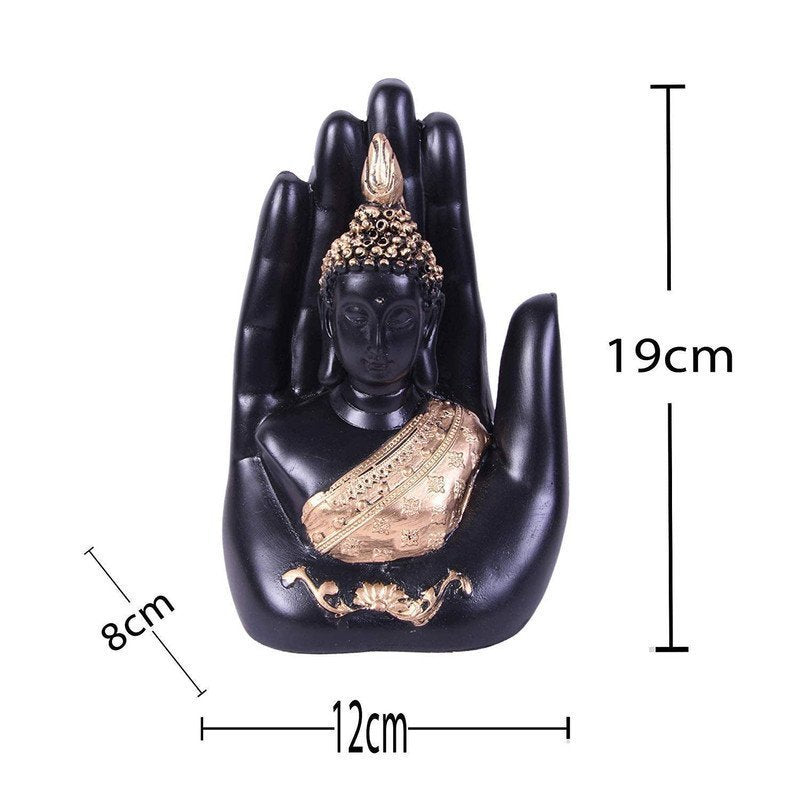 Hand-Crafted Buddha Hand Mudra Statue, Black & Gold Resin Ornament
