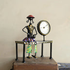 Decorative Sitting Doll with Clock in Metal | Handcrafted Table Showpiece with Timepiece | Unique Home & Office Décor Gift Item
