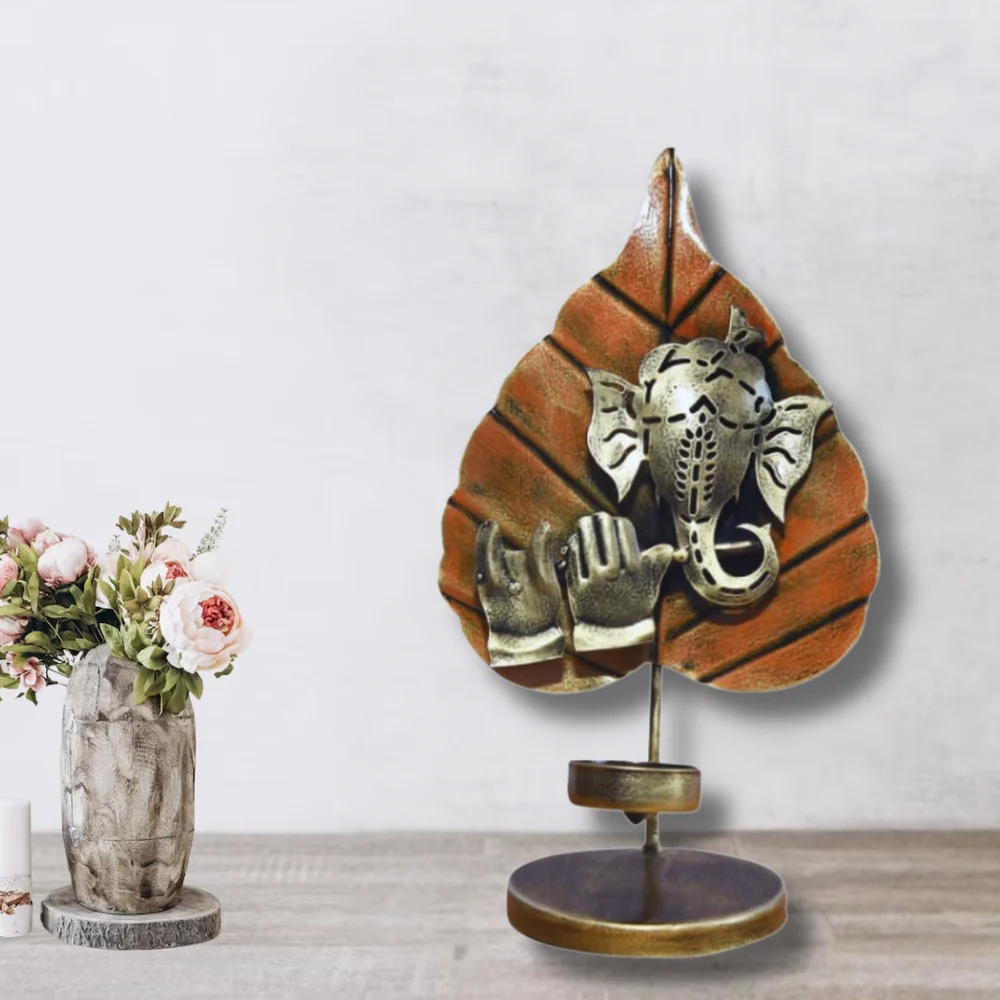 Metal Brown Pan Ganesh Statue | Handmade Ganesha Idol for Home Décor, Pooja Room & Gift | Antique Finish Metal Art Showpiece