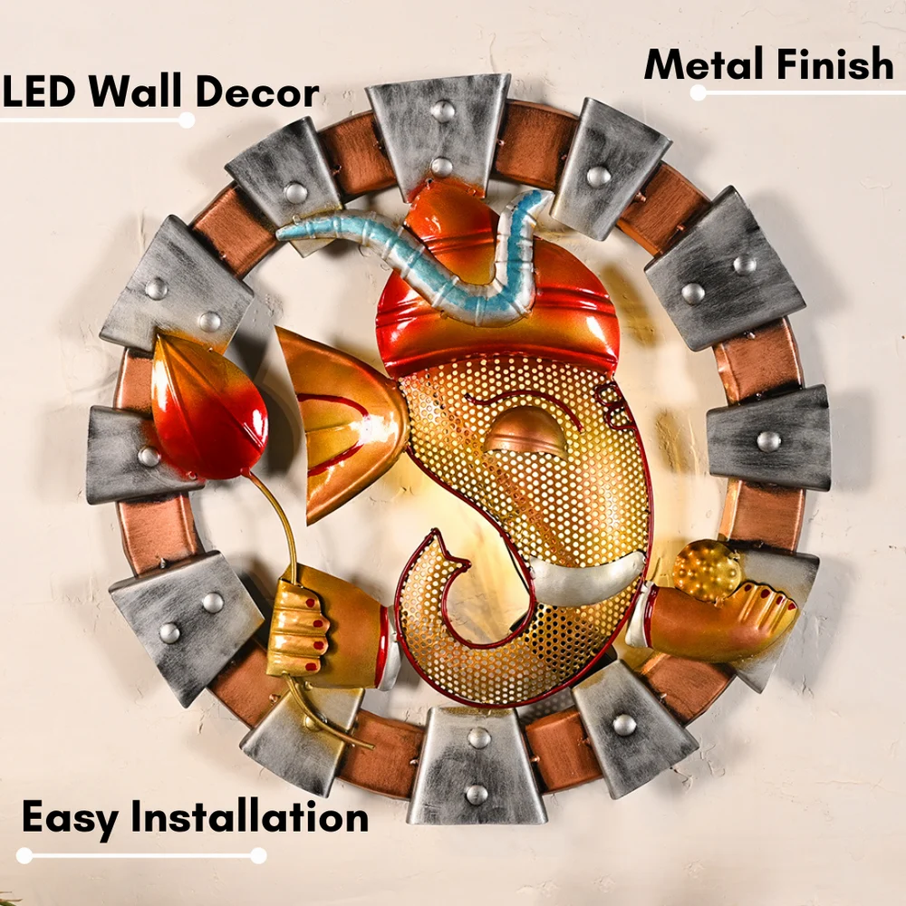 Handmade Metal Laddu Ganesh | Spiritual Wall Hanging Art for Living Room & Entrance Decor
