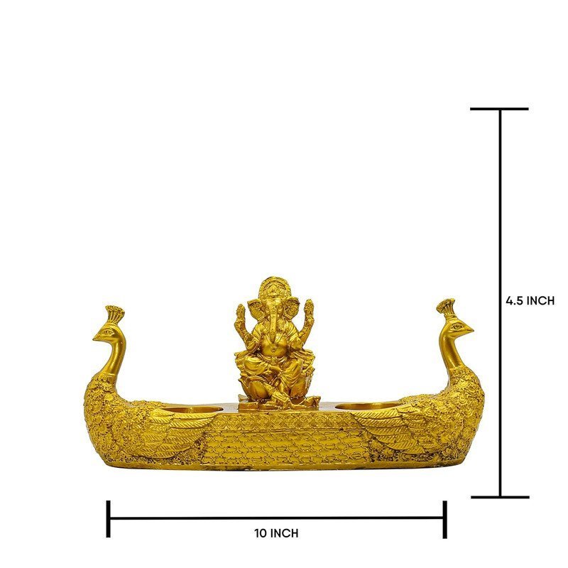 Golden Ganesha Idol with Peacock Diya