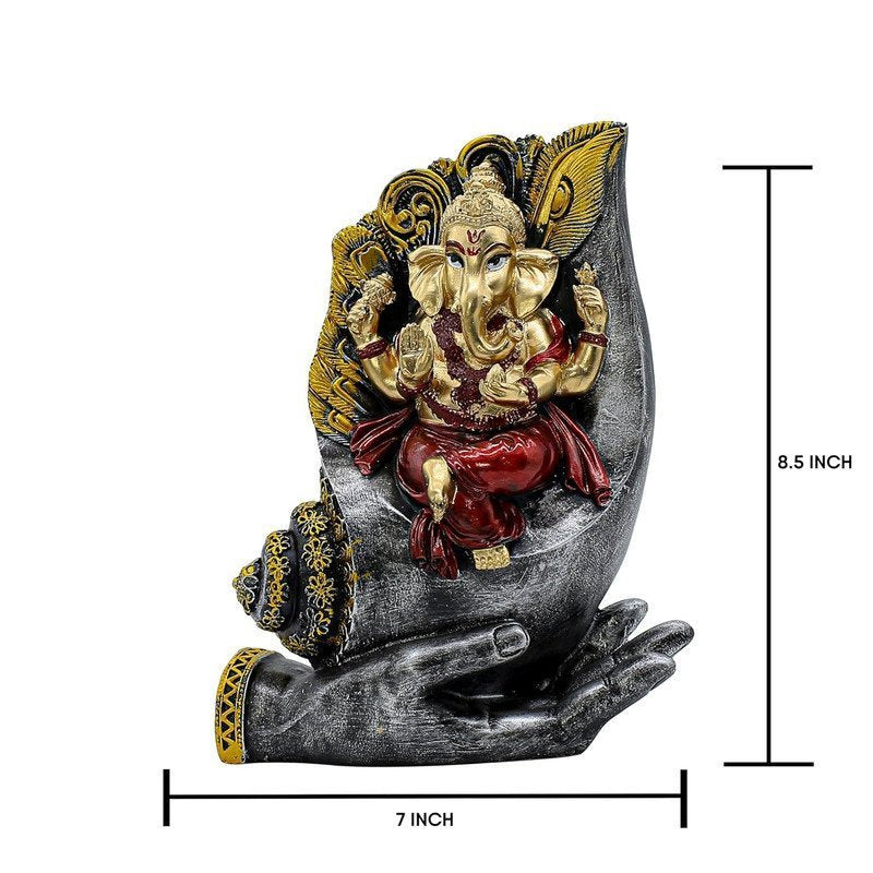 Ganesha on Conch Shell Statue (Metal/Stone)