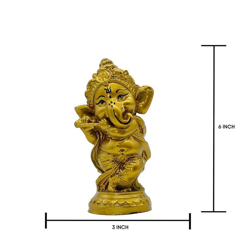 Golden Baby Ganesha Playing Flute Statue