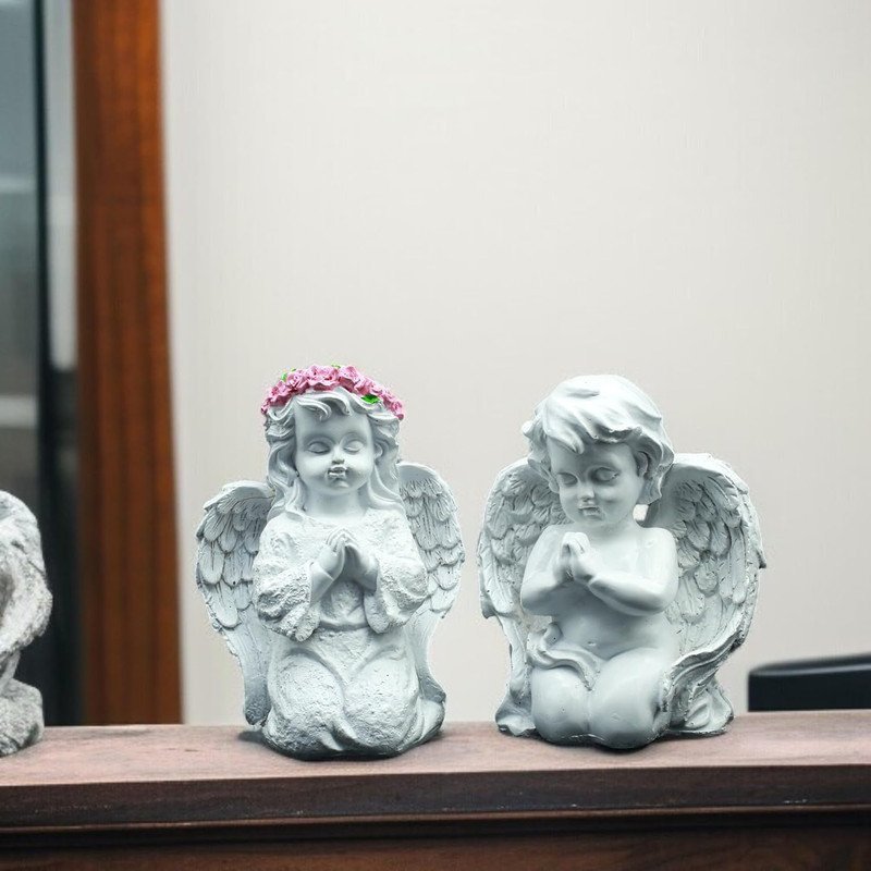 White Praying Decorative Angel Figurines with Wings Set of 2