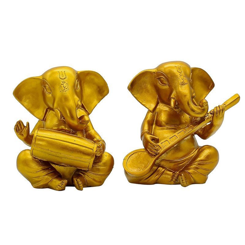 Golden Musical Ganesha Idols Set of 2