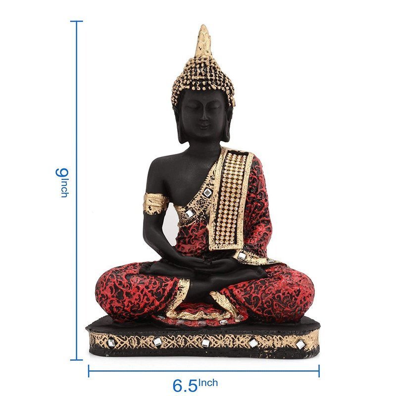 Elegant Resin Seated Buddha Statue, Black & Red with Gold Accents