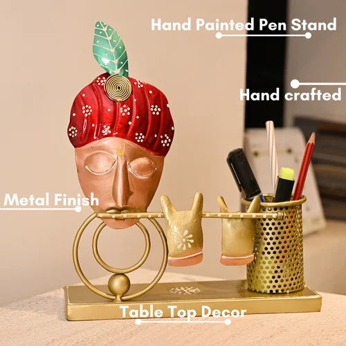 Handcrafted Metal Krishna Pen Stand – Decorative Desk Organizer for Home & Office Decor