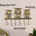 Golden Owl Metal Key Holder – Handcrafted & Hand-Painted Wall Organizer for Home Decor