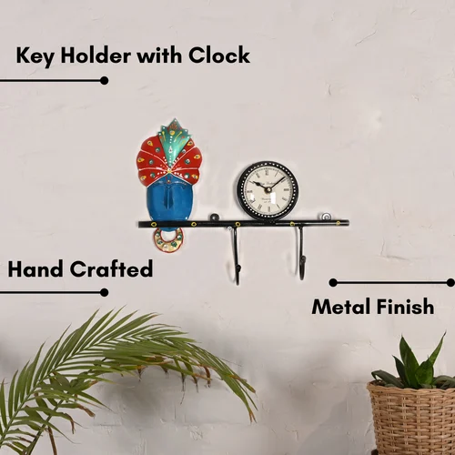 Divine Metal Krishna Clock Key Holder – Artistic Wall Decor for Home & Office