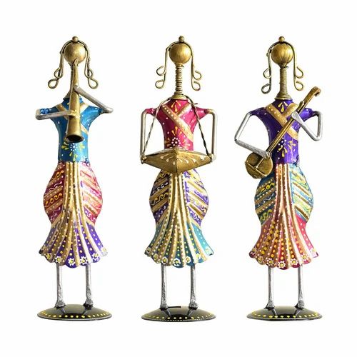 Traditional Metal Standing Lady Musician – Artistic Handcrafted Figurine for Living Room Decor