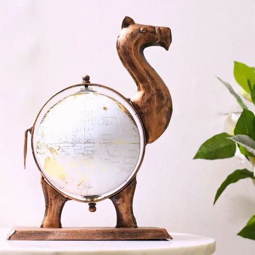 Antique Finish Metal Camel Globe – Handcrafted Showpiece for Living Room & Office Decor