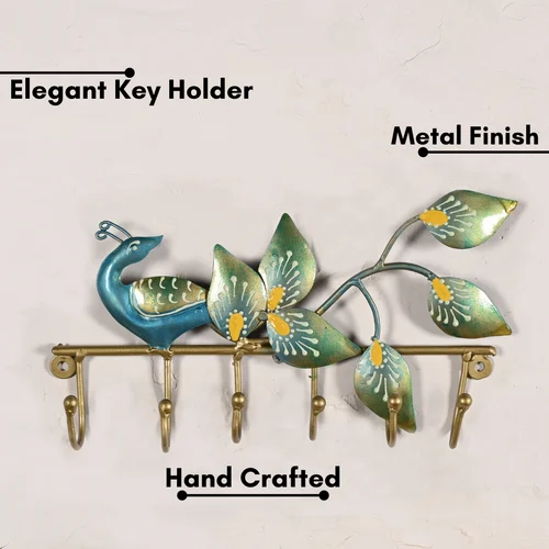 Handcrafted Peacock Metal Key Holder – Elegant Wall Mounted Home Decor Piece