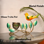 Metal Bird Leaf T Lite Holder | Decorative Tealight Candle Stand for Home & Table Decor