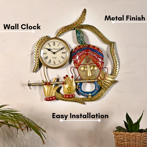 Handcrafted Krishna Wall Clock – Premium Metal Timepiece for Home & Office