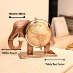 Antique Metal Elephant Figurine with Globe – Artistic Handcrafted Decor for Home & Office