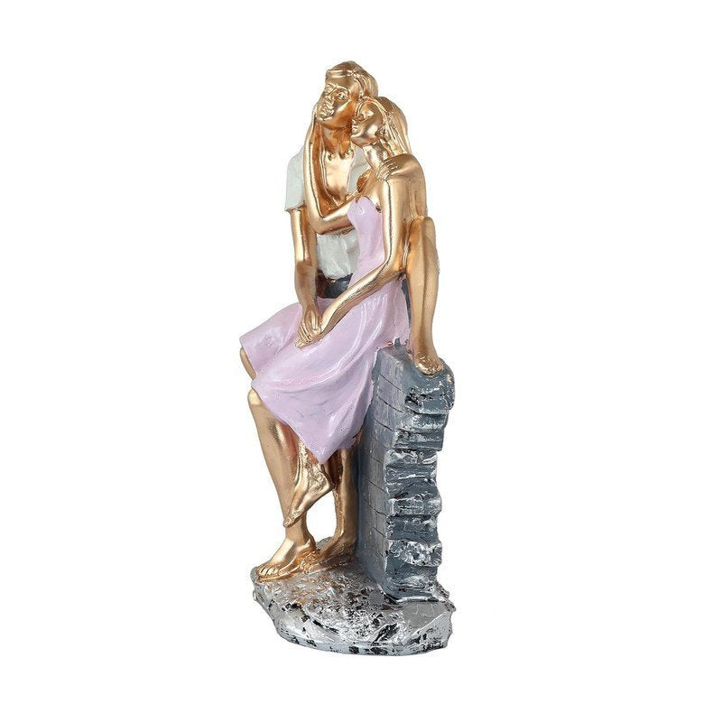 Hand-Painted Resin Couple on Bench Statue