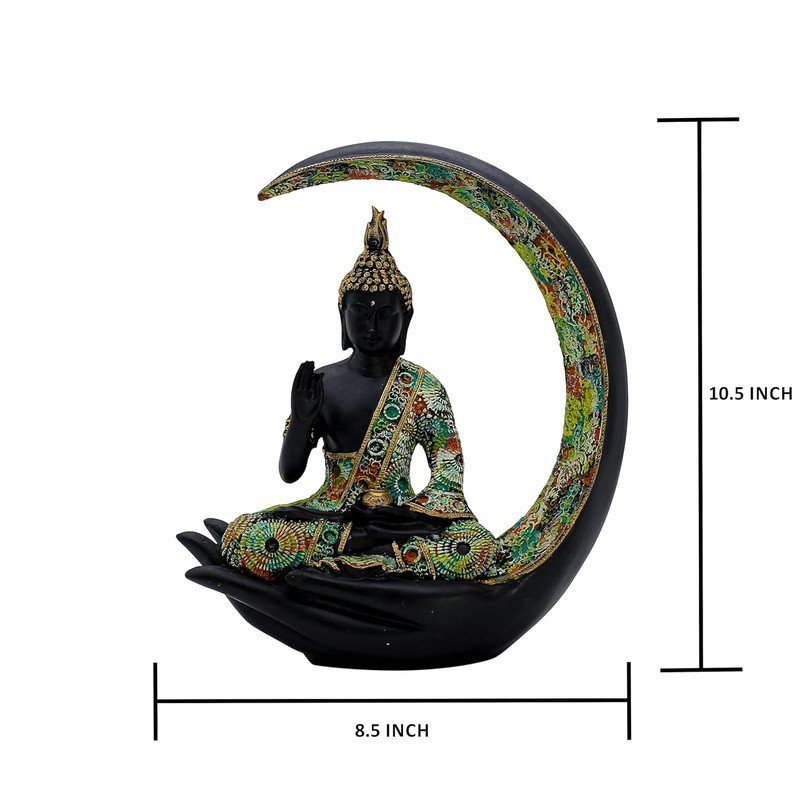 Resin Buddha Hand Statue Black & Gold Abhaya Mudra Sculpture