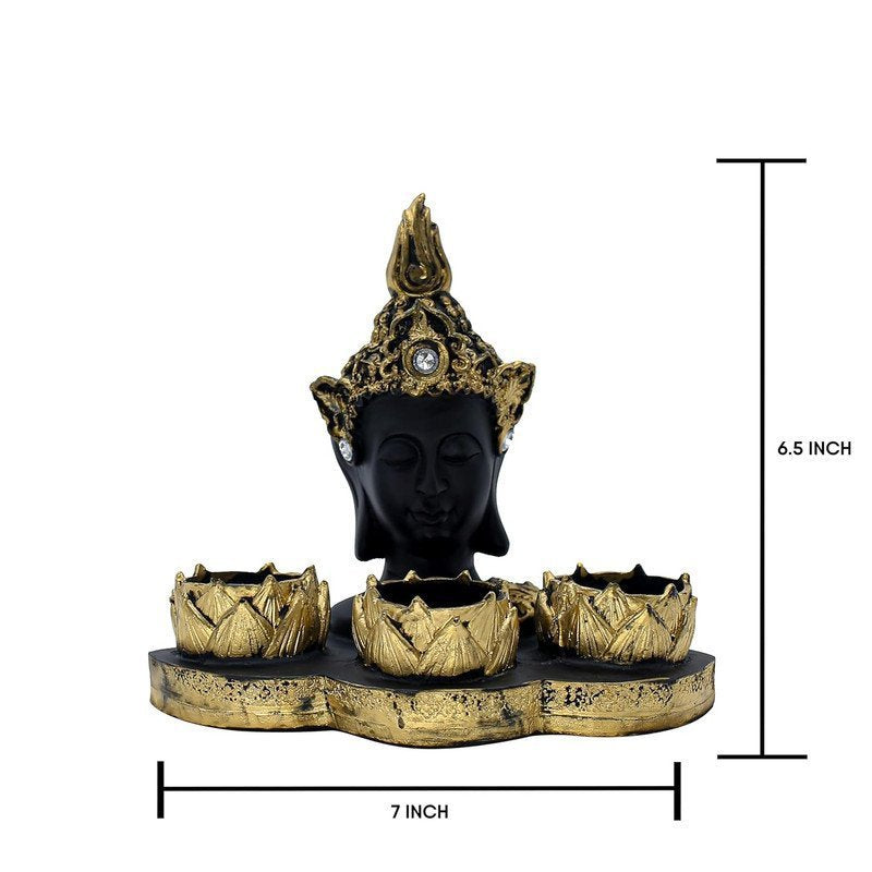 Resin Buddha Head Tealight Candle Holder with 3 Lotus Votive Stands