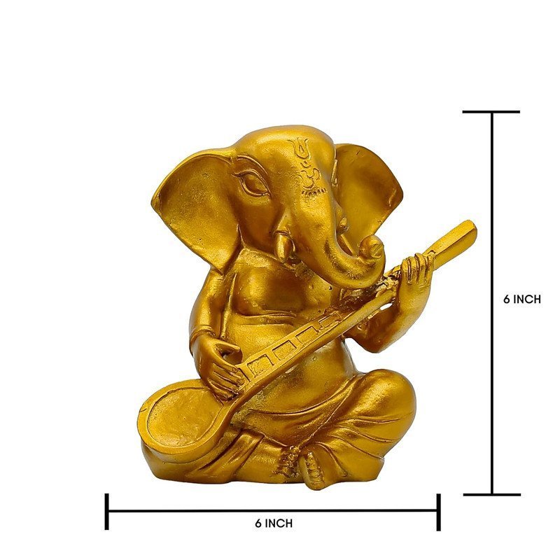 Golden Lord Ganesha Idol Playing Sitar