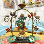 Metal Jhula Ganesh T Lite Holder | Handcrafted Decorative Tea Light Stand | Elegant Ganesh Ji Showpiece for Home & Temple Decor
