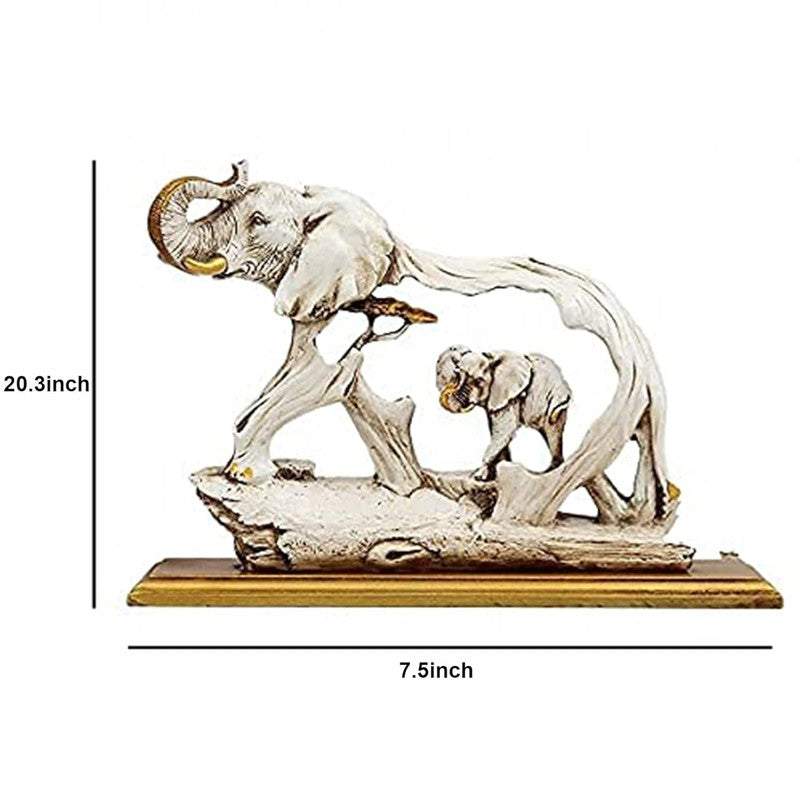 Elegant Elephant Sculpture - Mother and Calf Wooden Art Piece