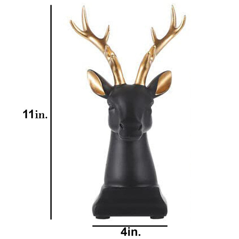Elegant Black Deer Head with Gold Antlers - Contemporary Wall Hanging Sculpture