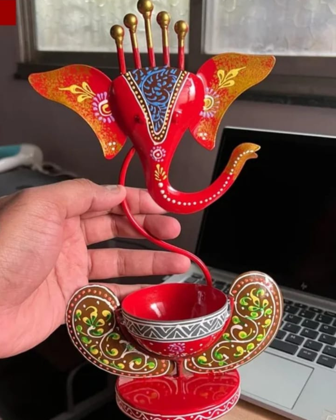 Decorative Ganesh & Krishna Diya Stand Set – Handcrafted Iron Tea Light Holders  (Set of 2)