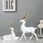 Elegant White & Gold Deer Figurine Set - Modern Resin Antler Sculptures for Home Decor