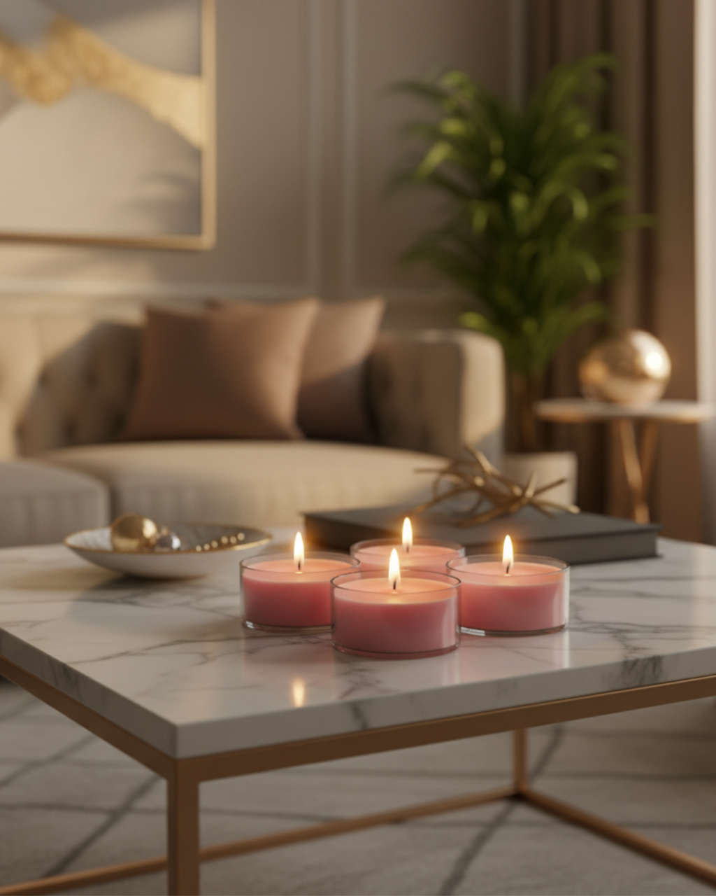 Round Scented Candles, Set Of 12, Rose Pink - Rose