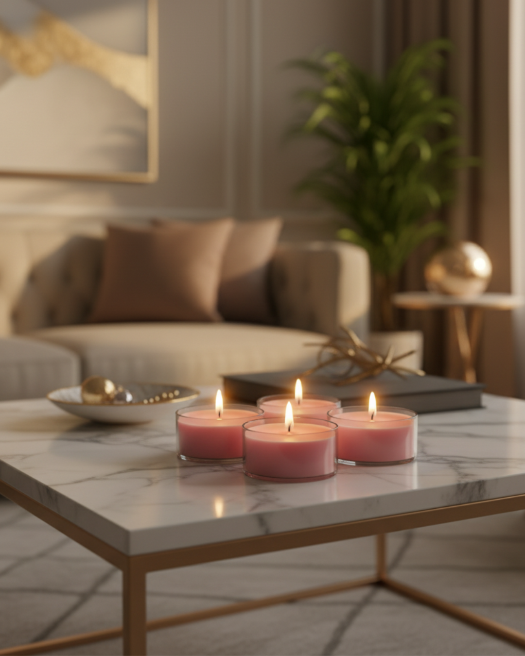 Round Scented Candles, Set Of 12, Rose Pink - Rose