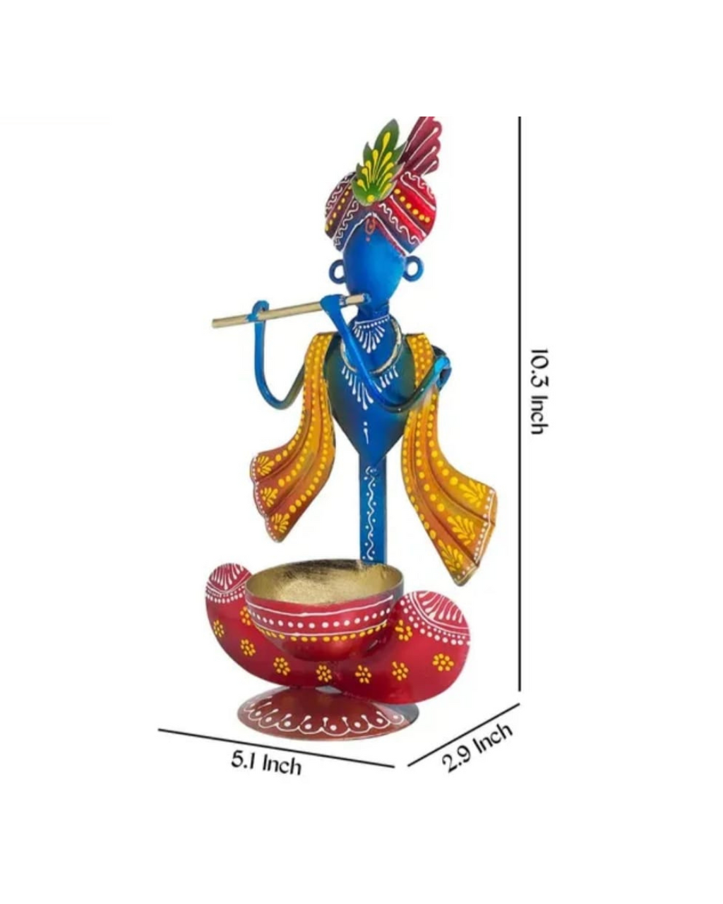 Handcrafted Metal Krishna Showpiece Tea Light Holder – Decorative Candle/Diya Stand