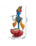 Handcrafted Metal Krishna Showpiece Tea Light Holder – Decorative Candle/Diya Stand