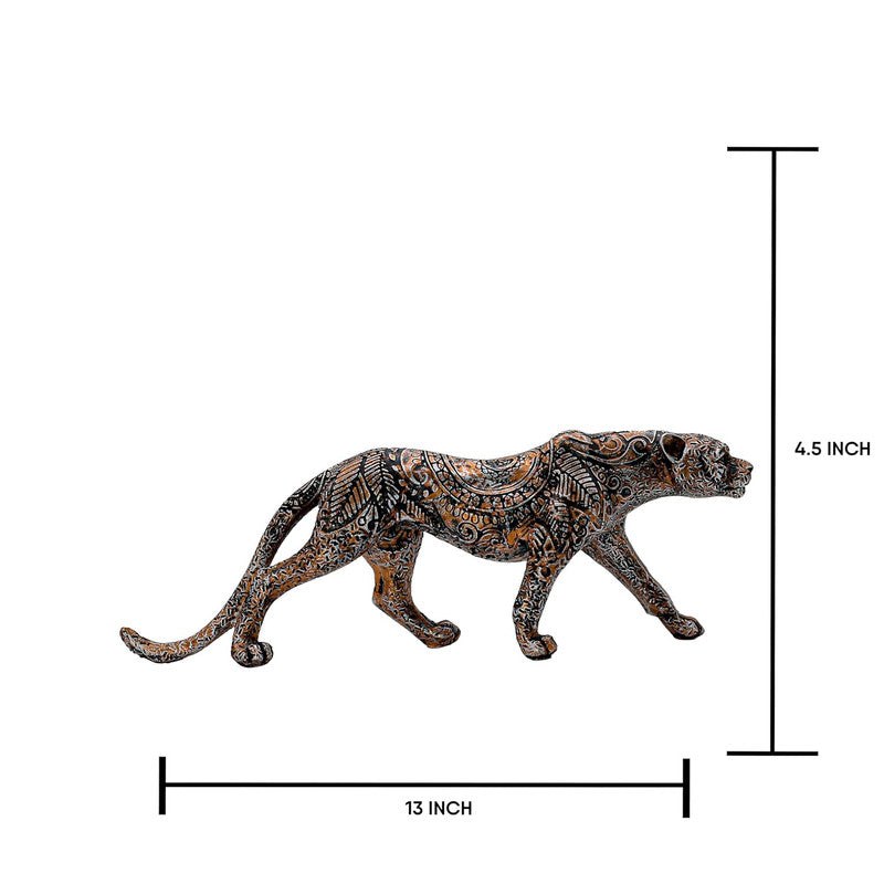 Intricately Carved Metal Leopard Sculpture - Elegant Jungle Cat Figurine for Home & Office Decor