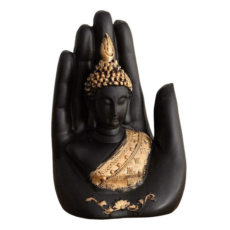 Hand-Crafted Buddha Hand Mudra Statue, Black & Gold Resin Ornament
